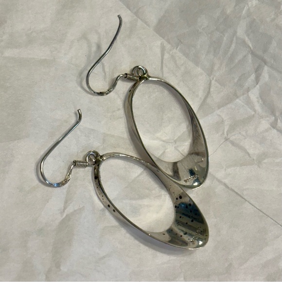 Vintage Sterling Silver Oval Drop Earrings 925 - Picture 9 of 15